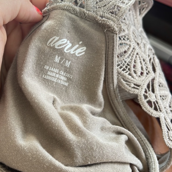 Aerie Lace Racerback Crochet Romper Size M Tan - Picture 5 of 5
